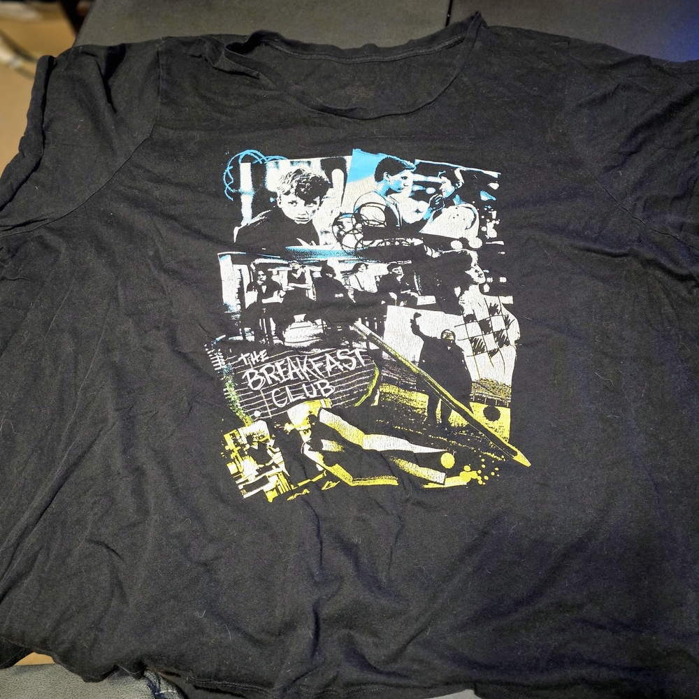 Torrid Black Graphic Tee with Blue and Yellow Design